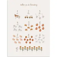 PosterMonkey Poster 120x160 cm - Getallen tellen - Educatief - Cijfers leren - Boerderij - Posters - Kamer decoratie accessoires - Wanddecoratie kinderkamer - Muurdecoratie babykamer