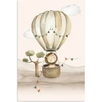 PosterMonkey Poster 80x120 cm - Luchtballon - Leeuw - Watercolor - Safari - Dieren - Posters - Kamer decoratie accessoires - Wanddecoratie kinderkamer - Muurdecoratie babykamer