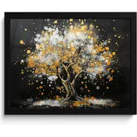 PosterMonkey Poster in lijst - Fotolijst 40x30 cm - Posters - Boom - Zwart - Goud - Wit - Modern - Posterlijst zwart - Decoratie - Wanddecoratie woonkamer - Muurdecoratie slaapkamer