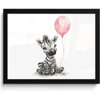 PosterMonkey Poster in lijst - Fotolijst 40x30 cm - Posters - Zebra - Baby - Dieren - Roze ballon - Posterlijst zwart - Kamer decoratie - Wanddecoratie kinderkamer - Muurdecoratie babykamer