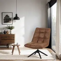 Dimehouse Industriële draaifauteuil cognac eco-leer 360° draaibaar Yuki - Leer - Industrieel