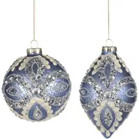 Goodwill Kerstbal Glas Blauw-Zilver D 13,5 cm Voordeelass. Per 2 Stuks