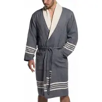 Lalay Gevoerde Hamam Badjas Krem Sultan Navy - M - Hotelkwaliteit - Sjaalkraag - Luxe badjas - Badstof - Sauna Badjas - Ochtendjas - Badmantel