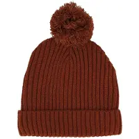 Sarlini Baby Muts - Ribbed + Pompon - 1-2 Jaar - Midden Bruin