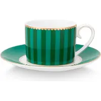 Pip studio Espressokop & Schotel Love Birds Stripes Emerald-Green 125 ml
