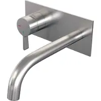 Brauer Inbouw wastafelmengkraan brushed edition coldstart gebogen uitloop halfronde hendel links geborsteld rvs pvd met afdekplaat