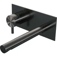 Brauer Inbouw wastafelmengkraan gunmetal edition coldstart rechte uitloop korte ronde hendel links geborsteld gunmetal pvd met afdekplaat