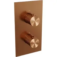Brauer Copper Carving thermostatische inbouw regendouche 3-weg omstelling SET 42 met 30 cm douchekop en plafondarm en staaf handdouche en doucheslang en geïntegreerde glijstang koper geborsteld PVD