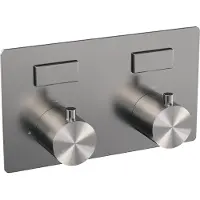 Brauer Brushed Edition thermostatische inbouw regendouche met drukknoppen SET 66 met 30 cm douchekop en plafondarm en staaf handdouche en doucheslang en geïntegreerde glijstang RVS geborsteld PVD