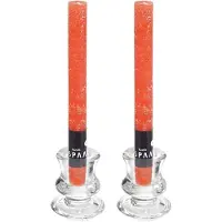 Spaas Candles Kaarsen set - 2x kandelaars - glas - 12x dinerkaarsen - oranje - Dinerkaarsen