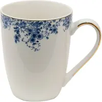 Clayre & Eef Mok 330 ml Blauw Porselein Bloemen Theemok Blauw Theemok