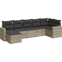 vidaXL 7-delige Loungeset met kussens poly rattan lichtgrijs