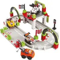 Ecoiffier Abrick racebaan met 3 raceauto's, 1 safetycar en een coureurfiguur