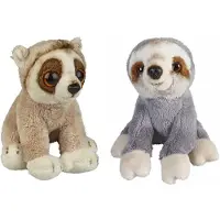 Ravensden Bosdieren zachte pluche knuffels 2x stuks - Grootoog Lorie aapje en Luiaard van 15 cm - Knuffel bosdieren