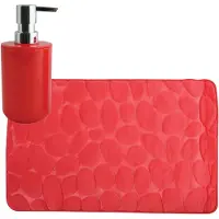 MSV badkamer droogloop mat/tapijt Kiezel - 50 x 80 cm - zelfde kleur zeeppompje - rood - Badmatjes