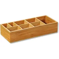 Kesper Bestekbak/keuken spullen/kruiden organizer - 6-vakken - bamboe hout - 36 x 15 x 7 cm - Bestekbakken