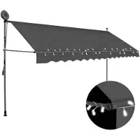 vidaXL Luifel handmatig uitschuifbaar met LED 350 cm antracietkleurig