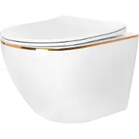 REA - Hangende toiletpot - Carlo Mini Flat Gold Edge - Wit/Goud - 49X37X33CM