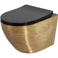 REA - Hangende toiletpot - Carlo Mini Flat Black Gold Brush - Goud/Zwart - 49X37X33CM