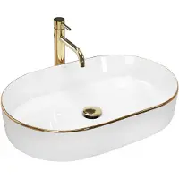 REA Nadia White Gold Edge Opzetwastafel Wit En Goud 61x38,5 cm