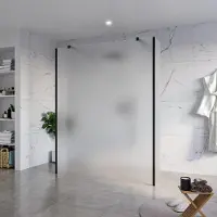 FortiFura Galeria Vrijstaande Inloopdouche - 160x200cm - glas mat - antikalk - 8mm veiligheidsglas - 2 zijwanden 40cm - wandsteunen en hoekprofielen - zwart mat SW927767 2x/SW797932/SW797921