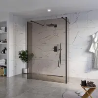FortiFura Galeria Vrijstaande Inloopdouche - 140x200cm - rookglas - antikalk - 8mm veiligheidsglas - 2 zijwanden 30cm - wandsteunen en hoekprofielen - zwart mat SW927767 2x/SW797946/SW797930