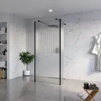 FortiFura Galeria Vrijstaande Inloopdouche - 90x200cm - helder geribbeld - antikalk - 8mm veiligheidsglas - 2 zijwanden 40cm - wandsteunen en hoekprofielen - zwart mat SW927767 2x/SW797951/SW797948