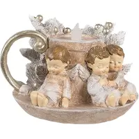 Clayre & Eef Kerstdecoratie met LED-verlichting Kandelaar 14x13x10 cm Bruin Kunstleer Metaal Engelen Bruin