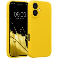 Kwmobile telefoonhoesje geschikt voor Apple iPhone 16 - TPU backcover met siliconen coating - Smartphone case in stralend geel