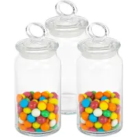 Pasabahce Snoeppot/voorraadpot met luchtdichte sierlijke deksel - 3x - glas - 1130 ml - D10 x H23 cm - koekjes/snoep/voedsel