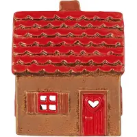 Ib Laursen - keramieken huisje - waxinelichthouder - rood/bruin kerst