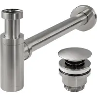 REA Wastafelsifon met afvoerplug - Geborsteld Nikkel
