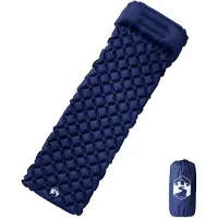 vidaXL Kampeermatras met kussen opblaasbaar 1-persoons marineblauw