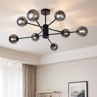 LumenXL Design zwarte plafondlamp met smoke glas - 8-lichts Idaho