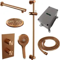 Brauer Copper Carving complete inbouw regendouche set 43 met 20cm douchekop, rechte muurarm, 3 standen handdouche en glijstang geborsteld koper PVD