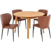 Ebuy24 Metz eethoek eetkamertafel Ø118cm naturel en 4 Pisa stoel bruin.