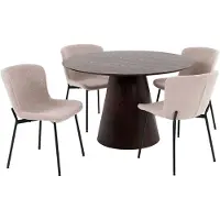 Ebuy24 Bolton eethoek eetkamertafel Ø120cm donker bruin en 4 Maceda stoel beige.