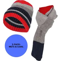 Sarlini - Muts & Sjaal jongens - Multi Rood - Fashion - One Size