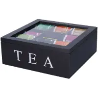 Excellent houseware houten theekist zwart 9-vaks 23 x 23 x 8 cm - Theedozen
