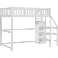 Merax Hoogslaper Tweepersoonsbed 140x200 cm - Houten Kinderbed met Planken en Kledingkast - Wit