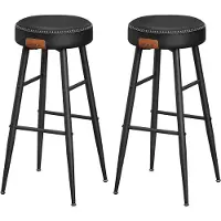 Hoppa! EKHO Collectie - Barkrukken set van 2, aanrechtkrukken, ontbijtkrukken, synthetisch leer met stiksels, modern uit het midden van de eeuw, 80 cm hoog, thuisbar, eenvoudige montage, inktzwart