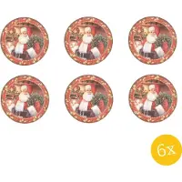 Clayre & Eef Onderbord set van 6 stuks Ø 33 cm Rood Groen Kunststof Kerstman Kerstbord