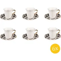 Clayre & Eef Kop en schotel set van 6 stuks schotel 95 ml Wit Zwart Porselein Servies