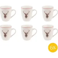 Clayre & Eef Mok set van 6 stuks 300 ml Beige Bruin Porselein Hert Theemok