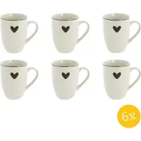 Clayre & Eef Mok set van 6 stuks 350 ml Wit Zwart Porselein Hart Theemok