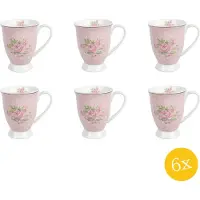 Clayre & Eef Mok set van 6 stuks 300 ml Roze Paars Porselein Rozen Drinkbeker