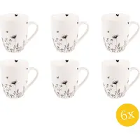 Clayre & Eef Mok set van 6 stuks 300 ml Beige Zwart Porselein Bloemen Theemok