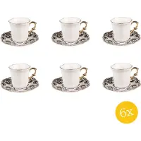 Clayre & Eef Kop en schotel set van 6 stuks schotel 95 ml Wit Zwart Porselein Servies