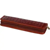 Tony Perotti leren Croco Penetui met rits voor 2 pennen - Donkerbruin