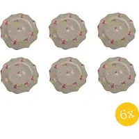 Clayre & Eef Dinerbord set van 6 stuks Ø 28 cm Groen Keramiek Rond Bloemen Eetbord